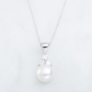 Wedding Jewelry - Pearl 3 cluster CZ necklace - Lot # 048